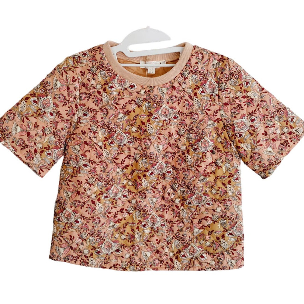 Anthropologie Peach & Mustard Floral Short Sleeve Tee